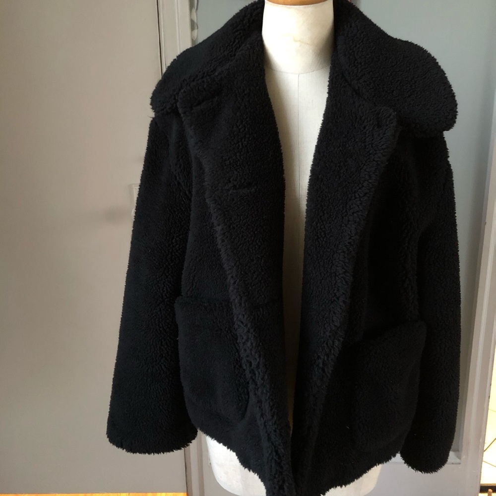 Zara black teddy bear coat medium
